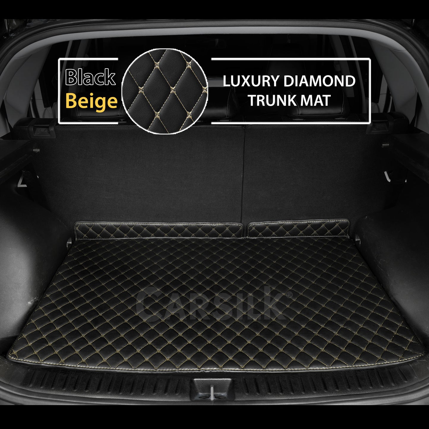 BLACK & BEIGE STITCHING DIAMOND LUXURY TRUNK CAR MATS - Carsilks