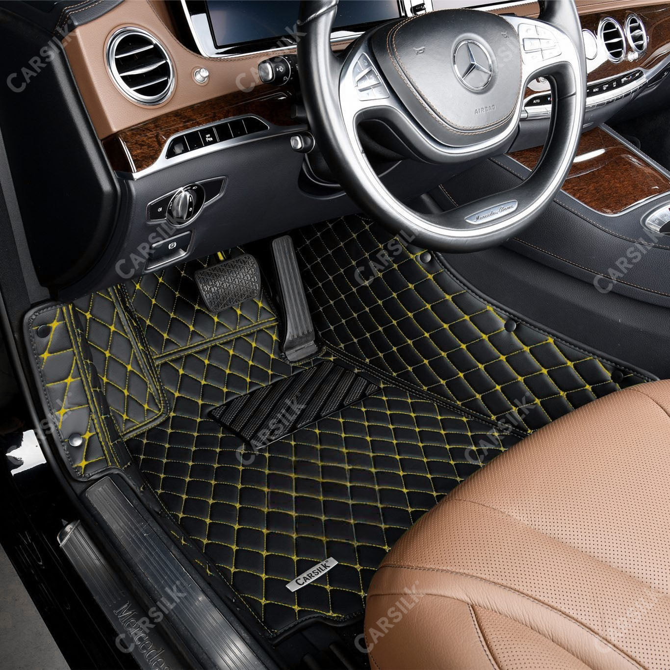 BLACK & YELLOW DIAMOND PATTERN CAR MATS SET - Carsilks 