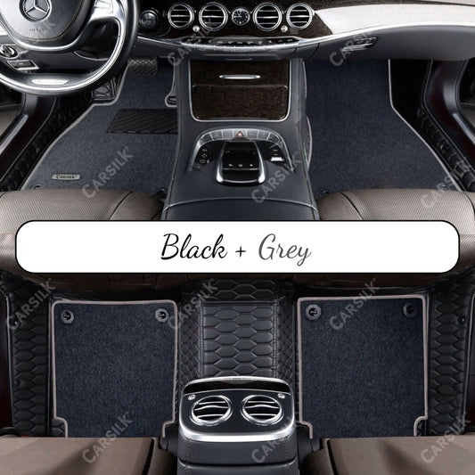 BLACK & BLACK STITCHING HONEYCOMB BASE WITH GRAY TOP CARPET DOUBLE LAYER CAR MAT SET - Carsilks 