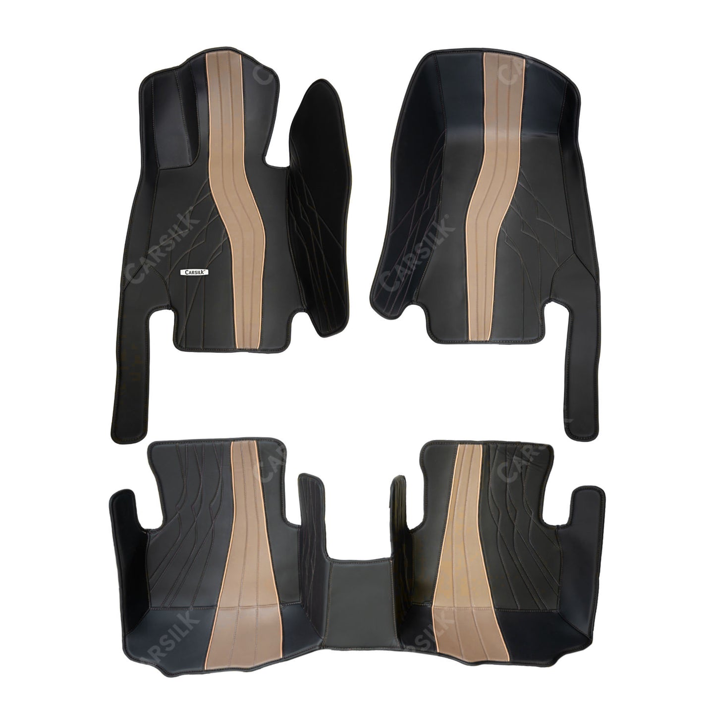 BLACK AND BEIGE PATTERN DOUBLE LAYER PREMIUM CAR MATS SET - Carsilks 