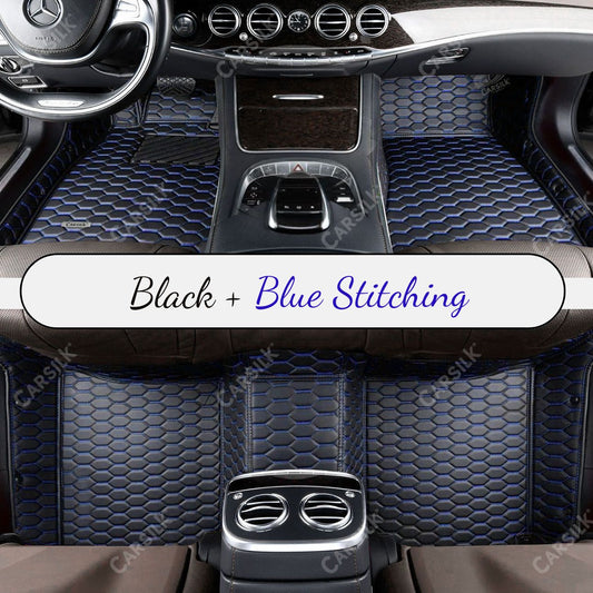 BLACK & BLUE STITCHING HONEY COMB LUXURY CAR MATS SET - Carsilks 