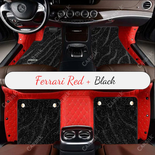 FERRARI RED DIAMOND BASE WITH BLACK TOP CARPET DOUBLE LAYER GALAXY CAR MAT SET - Carsilks 