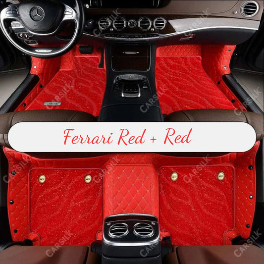 FERRARI RED DIAMOND BASE WITH RED TOP CARPET DOUBLE LAYER GALAXY CAR MAT SET - Carsilks 