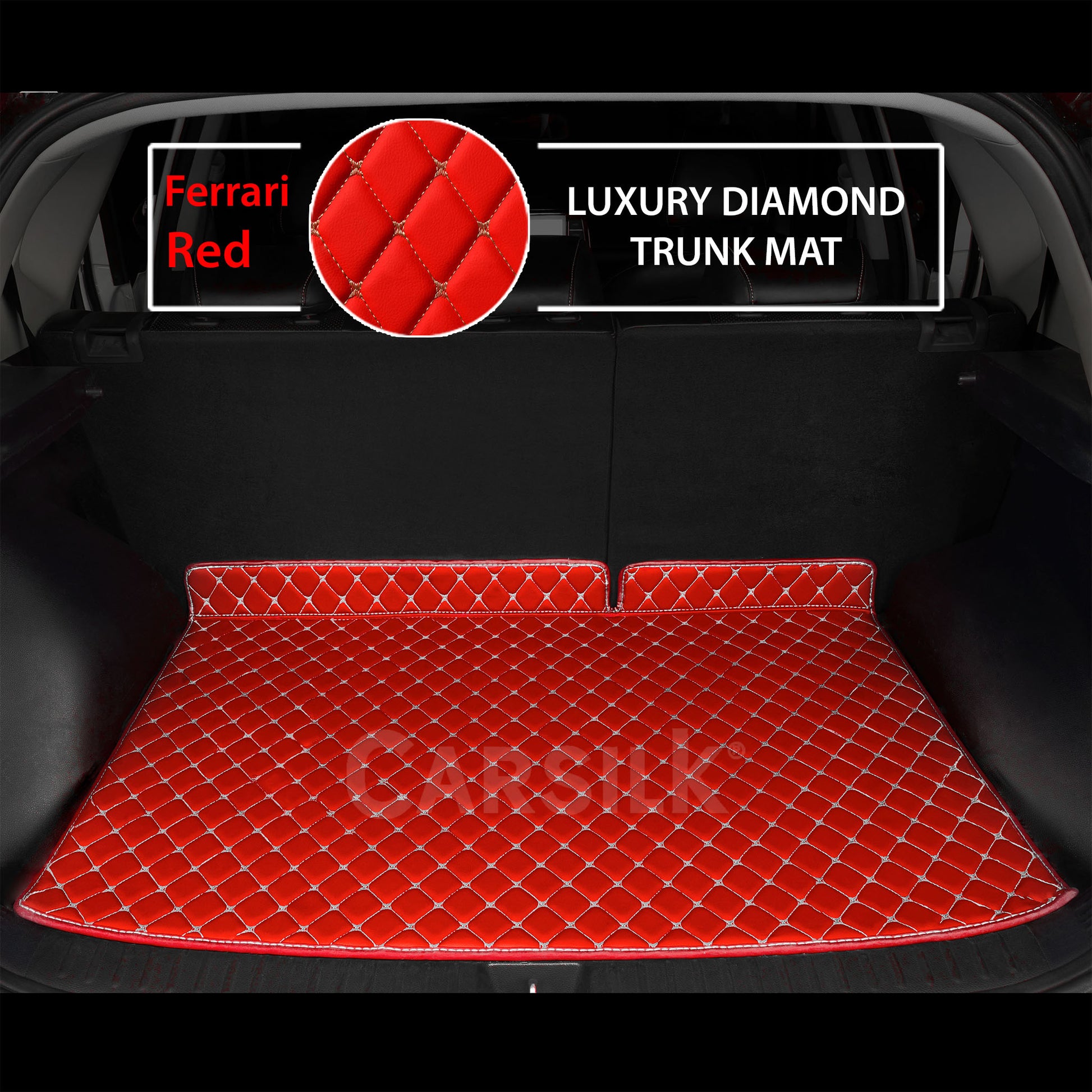 FERRARI RED STITCHING DIAMOND LUXURY TRUNK CAR MATS - Carsilks 